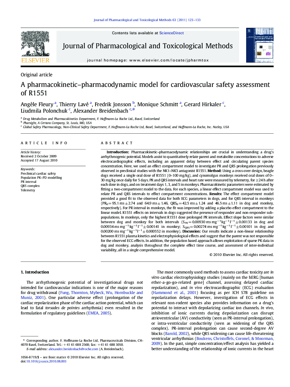 A pharmacokinetic–pharmacodynamic model for cardiovascular safety assessment of R1551