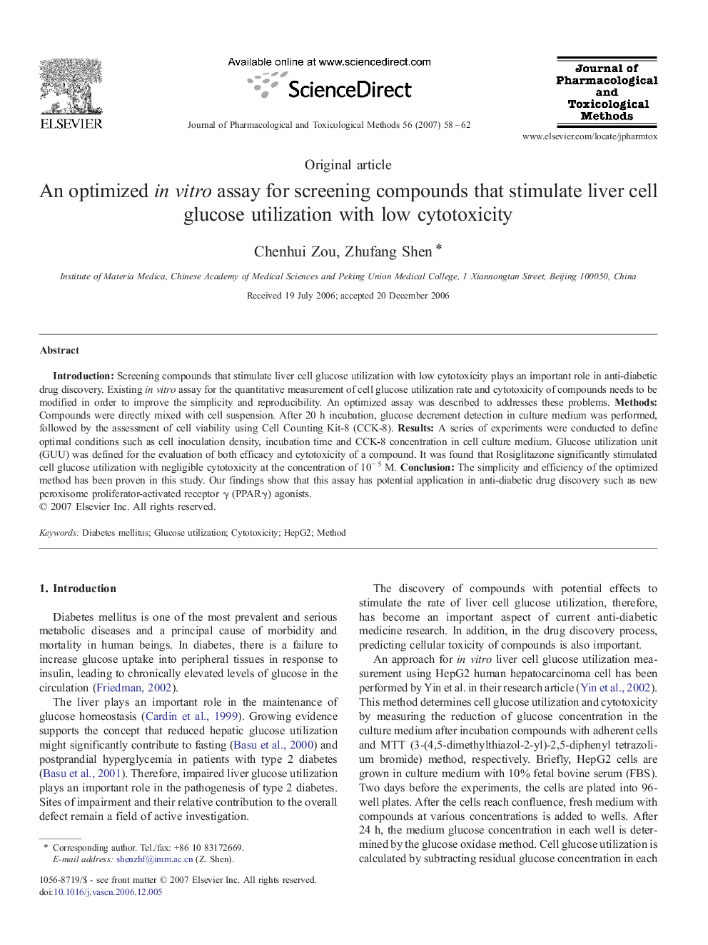 An optimized in vitro assay for screening compounds that stimulate liver cell glucose utilization with low cytotoxicity