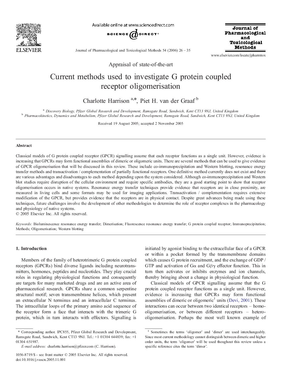 Current methods used to investigate G protein coupled receptor oligomerisation