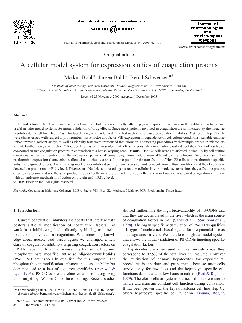 A cellular model system for expression studies of coagulation proteins