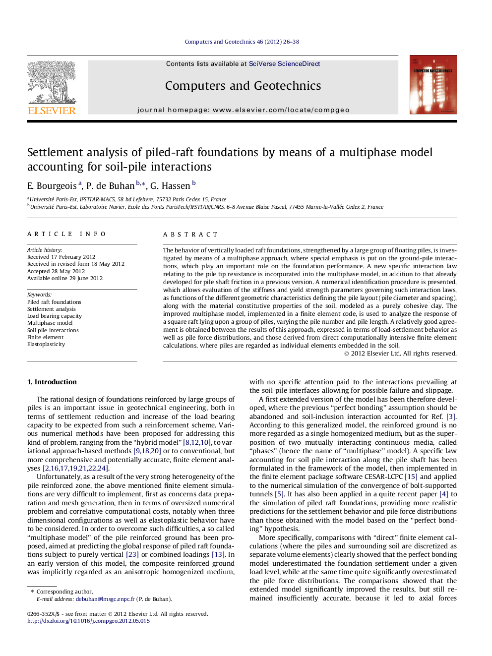 Settlement analysis of piled-raft foundations by means of a multiphase model accounting for soil-pile interactions