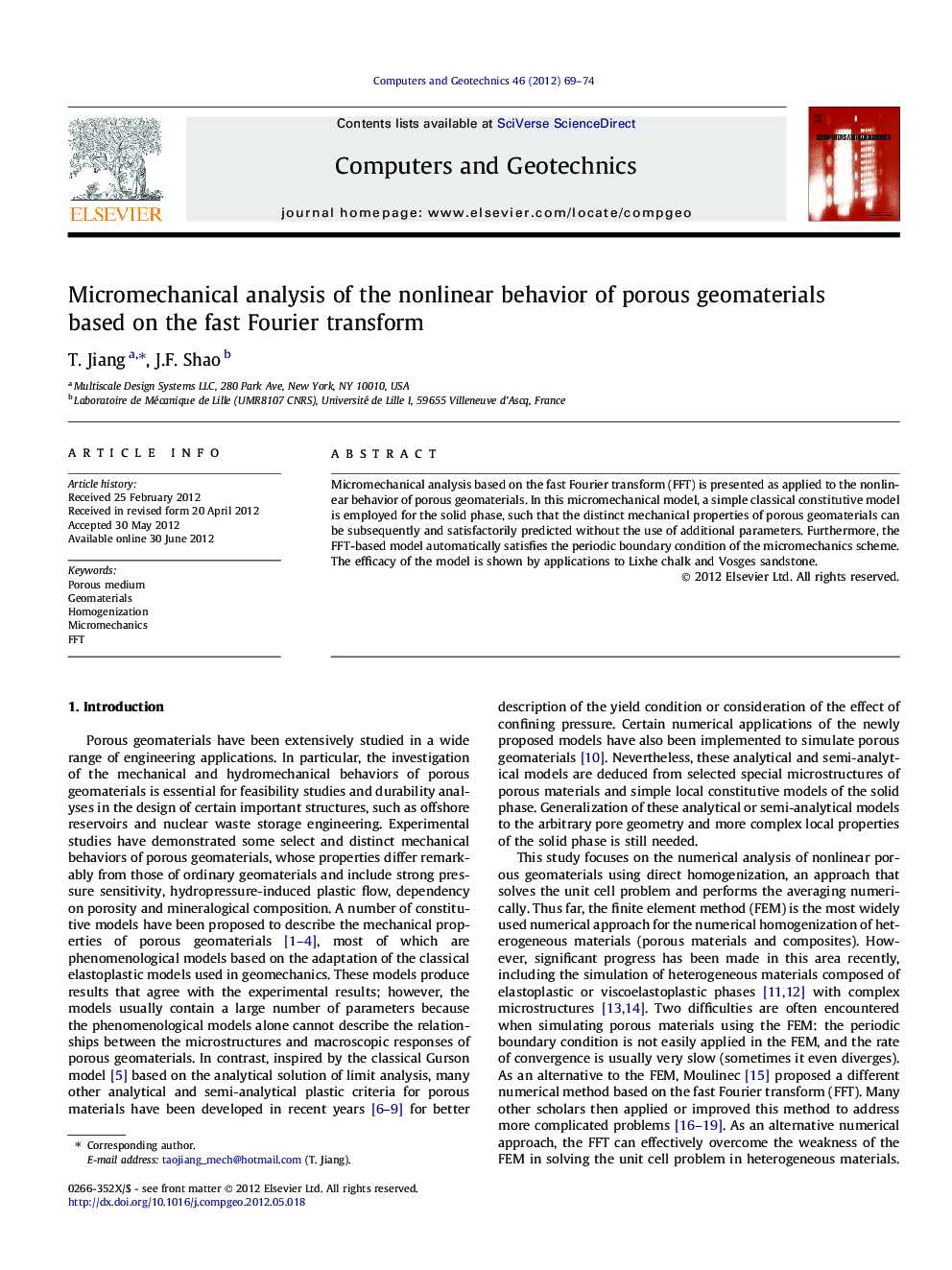 Micromechanical analysis of the nonlinear behavior of porous geomaterials based on the fast Fourier transform