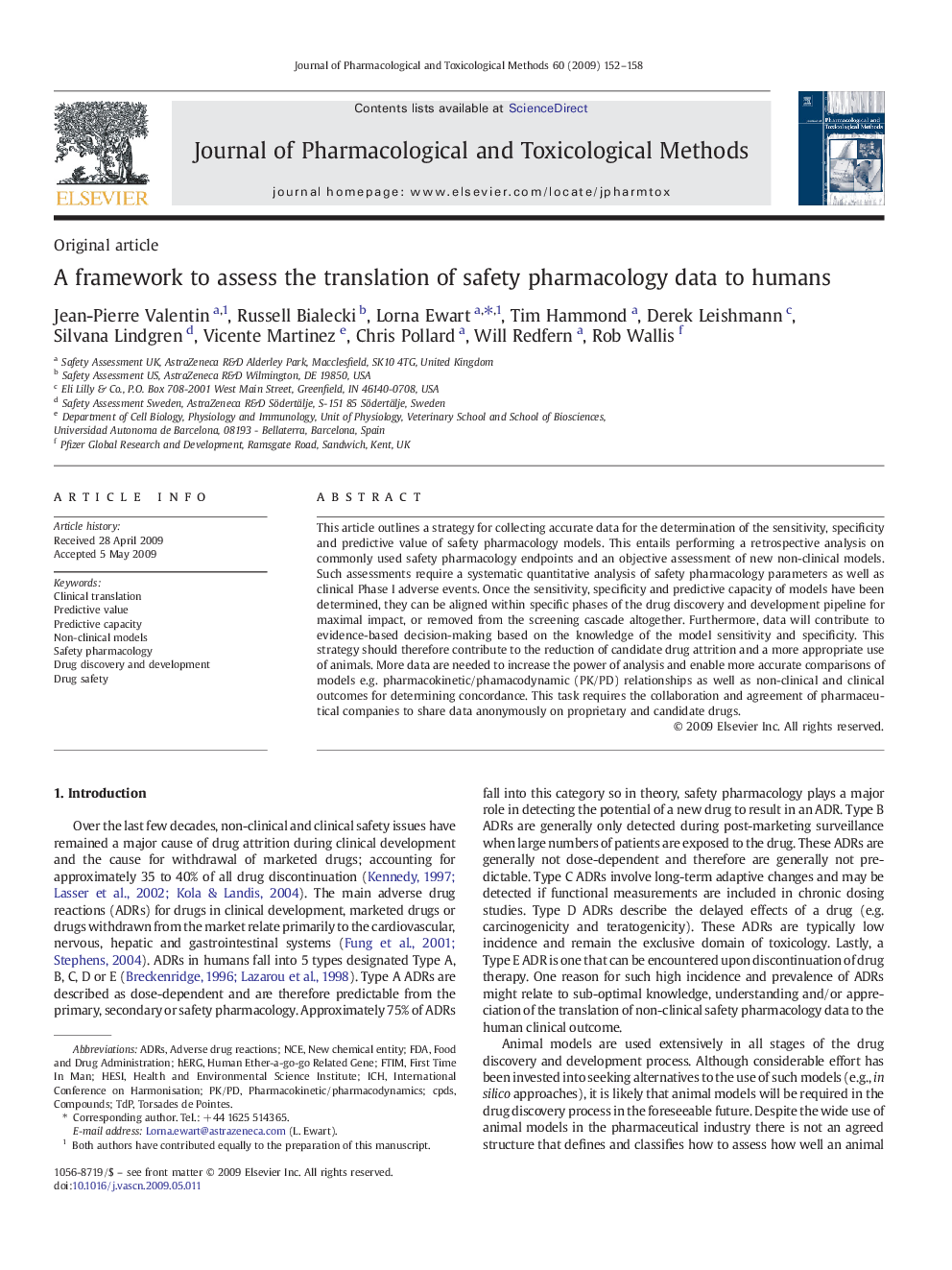 A framework to assess the translation of safety pharmacology data to humans