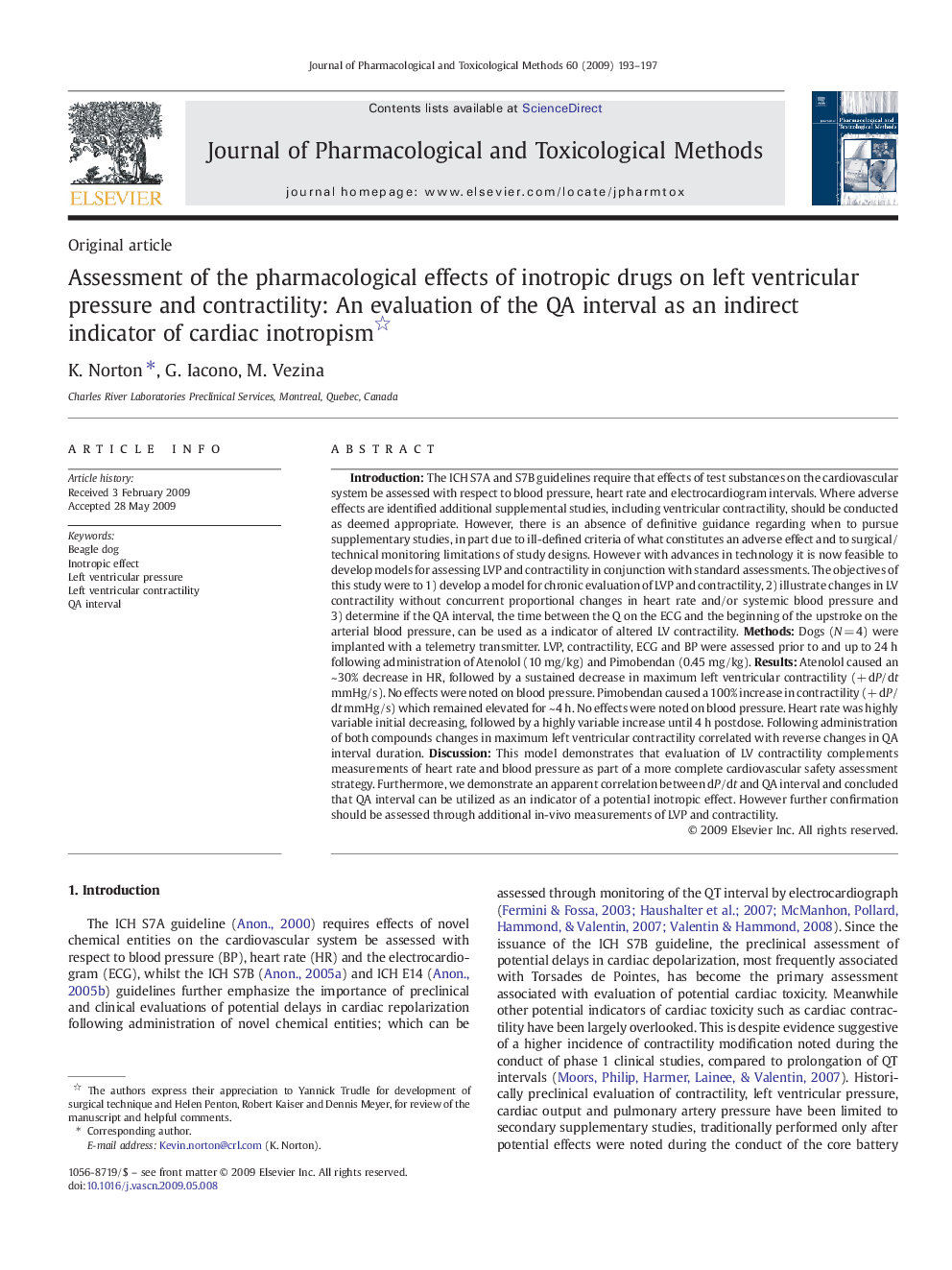 Assessment of the pharmacological effects of inotropic drugs on left ventricular pressure and contractility: An evaluation of the QA interval as an indirect indicator of cardiac inotropism 