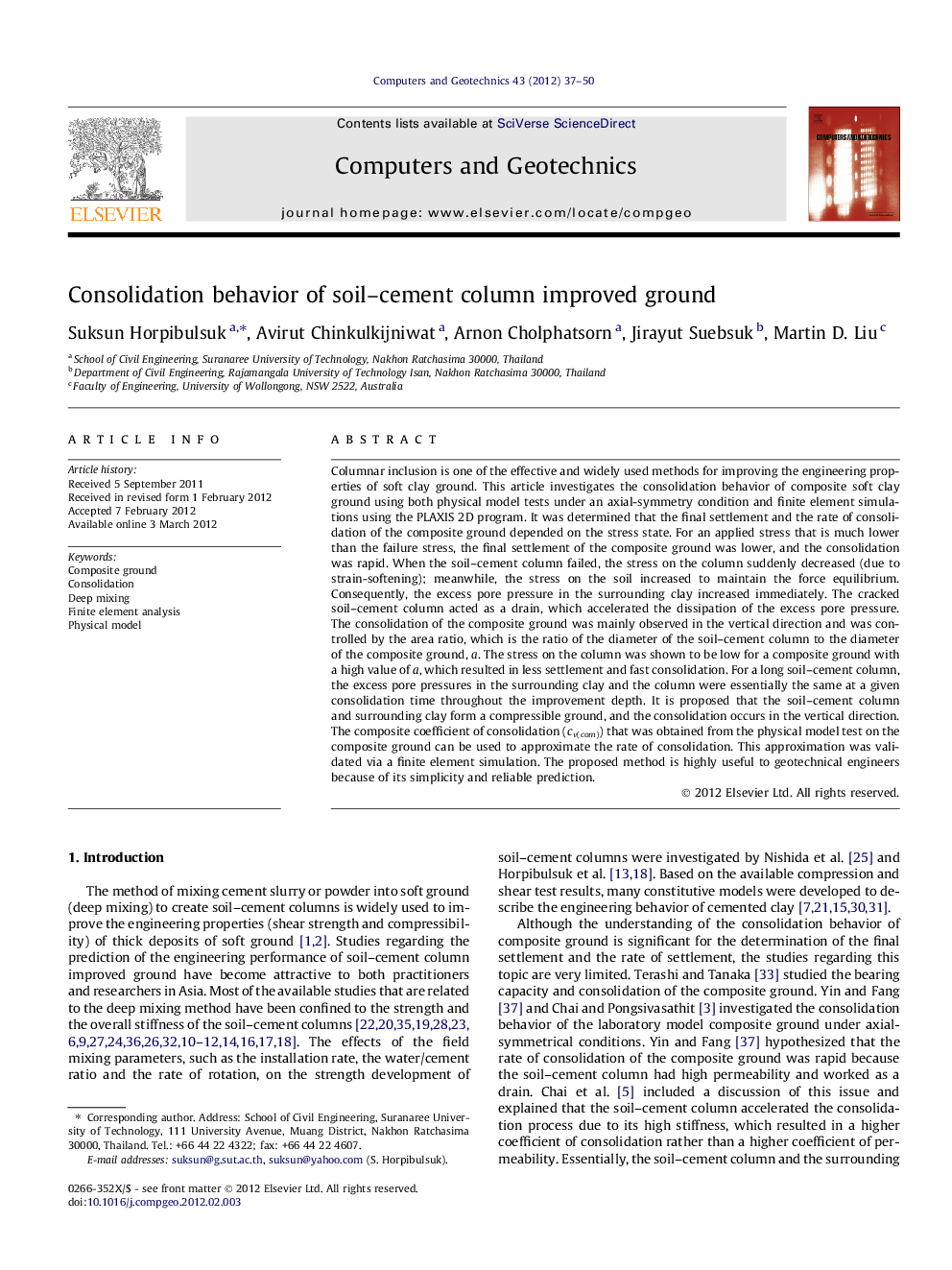 Consolidation behavior of soil–cement column improved ground