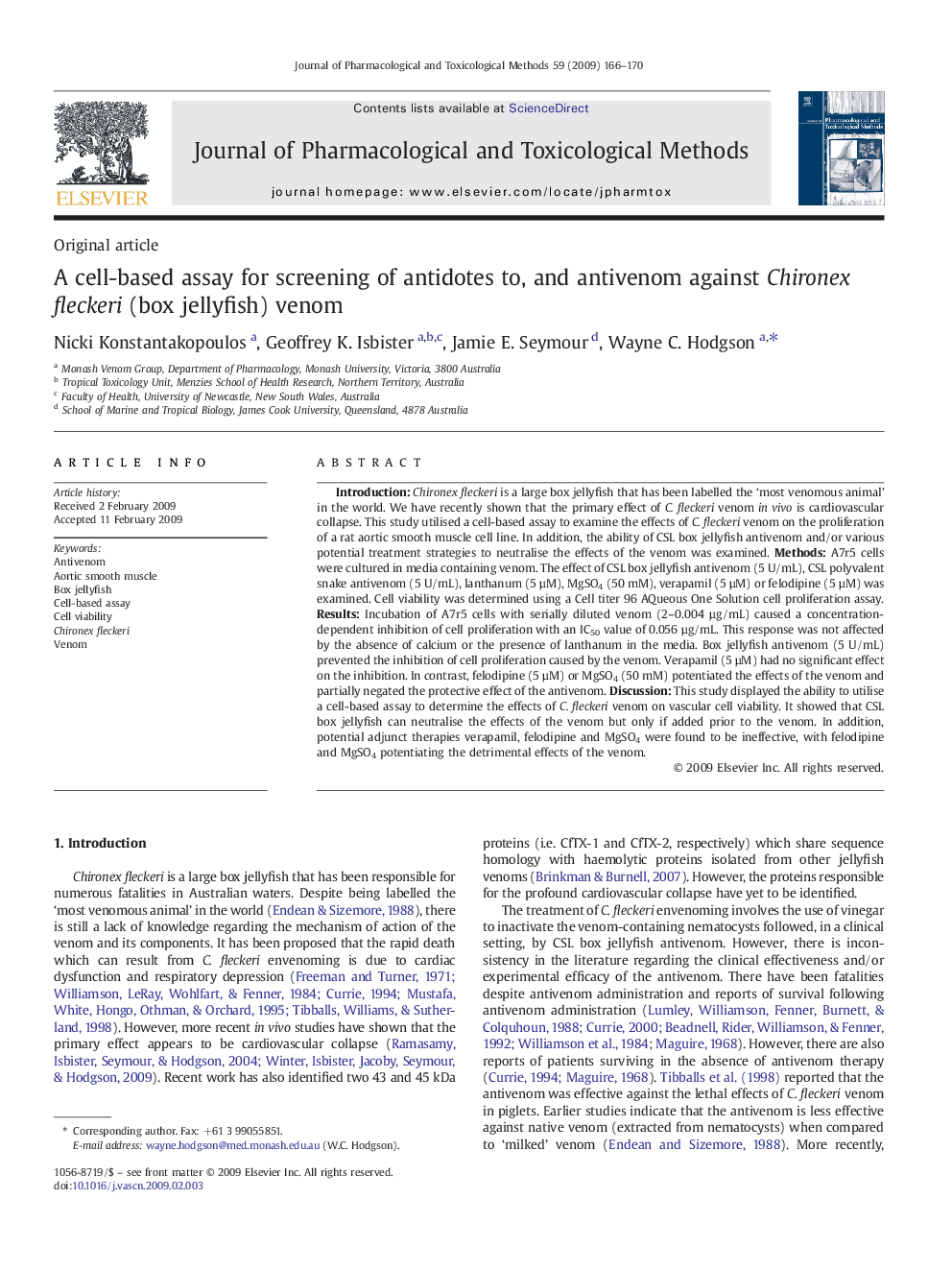 A cell-based assay for screening of antidotes to, and antivenom against Chironex fleckeri (box jellyfish) venom