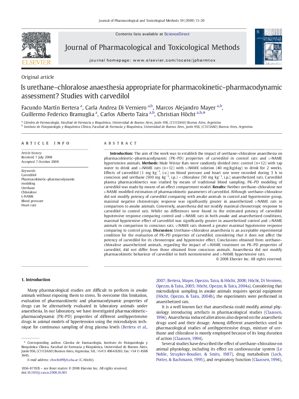 Is urethane–chloralose anaesthesia appropriate for pharmacokinetic–pharmacodynamic assessment? Studies with carvedilol