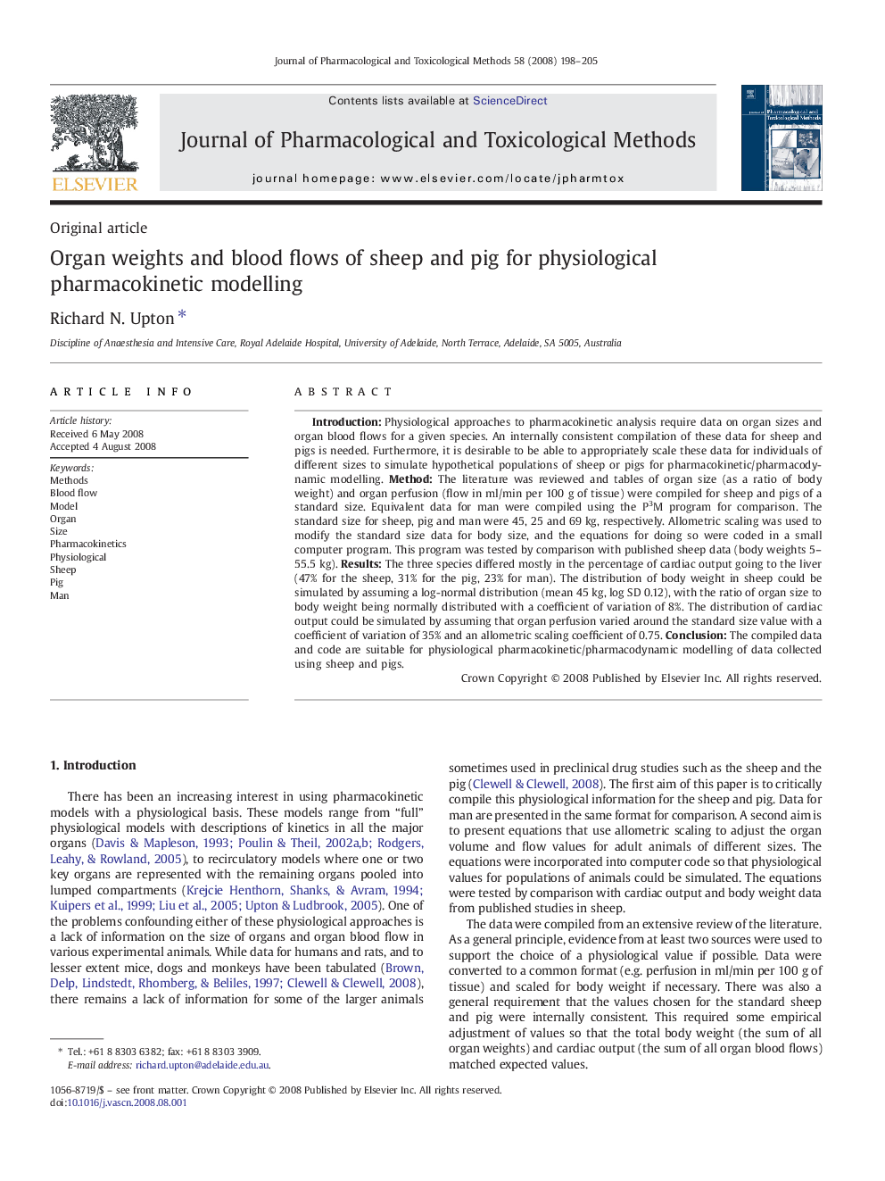 Organ weights and blood flows of sheep and pig for physiological pharmacokinetic modelling