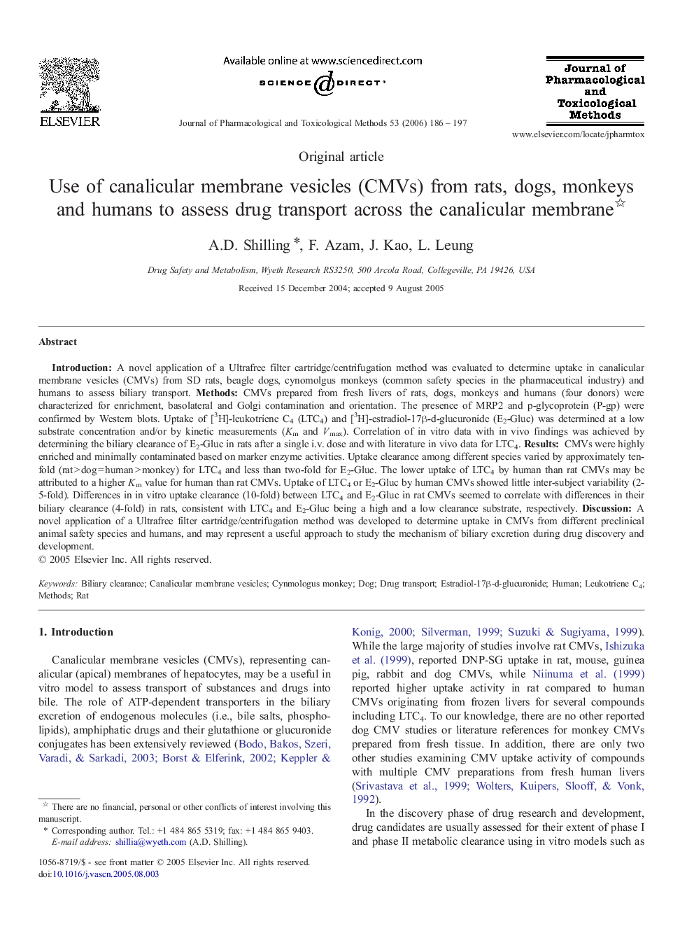 Use of canalicular membrane vesicles (CMVs) from rats, dogs, monkeys and humans to assess drug transport across the canalicular membrane