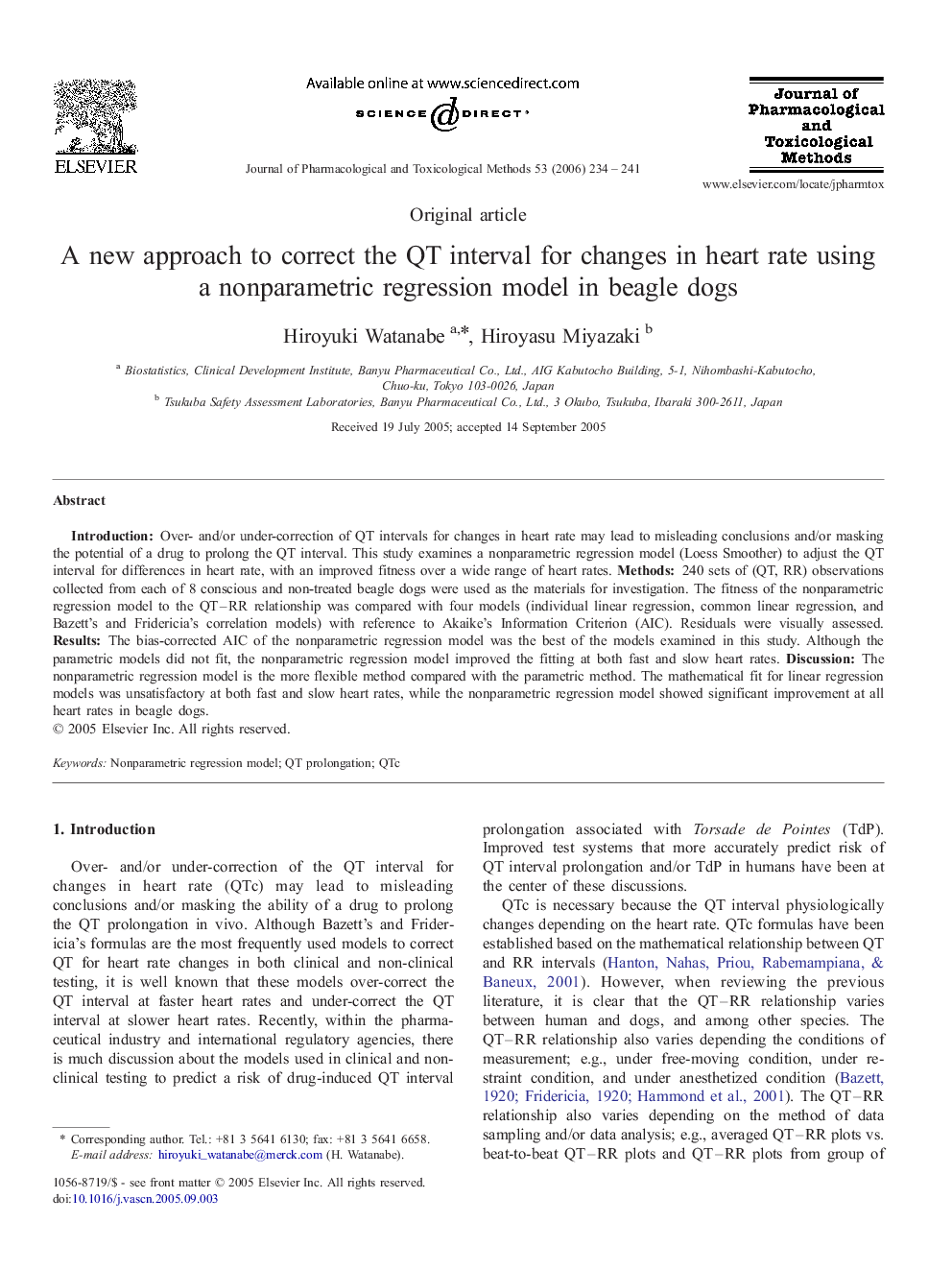 عکس صفحه اول مقاله: A new approach to correct the QT interval for changes in heart rate using a nonparametric regression model in beagle dogs A new approach to correct the QT interval for changes in heart rate using a nonparametric regression model in beagle dogs
