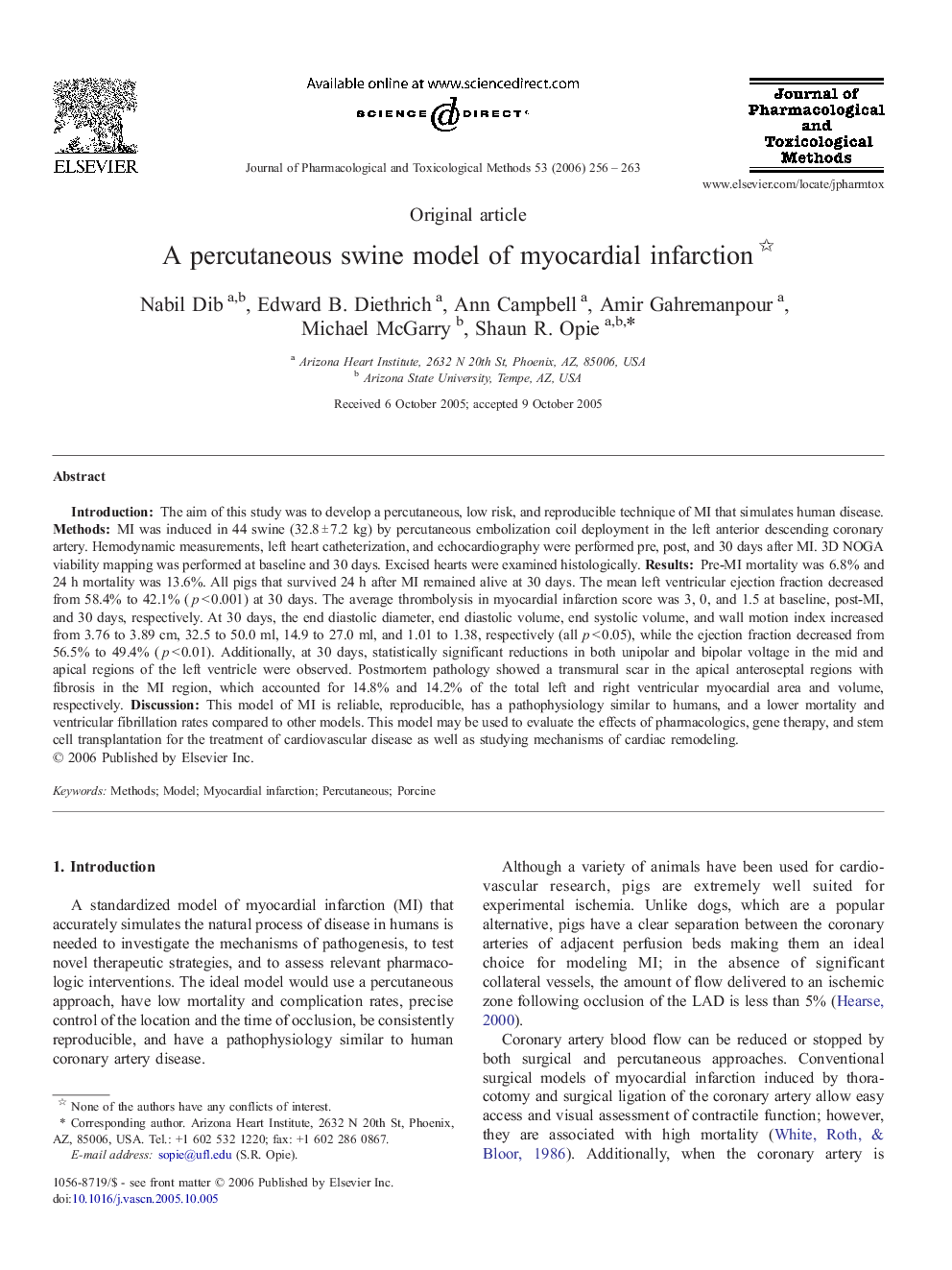 A percutaneous swine model of myocardial infarction