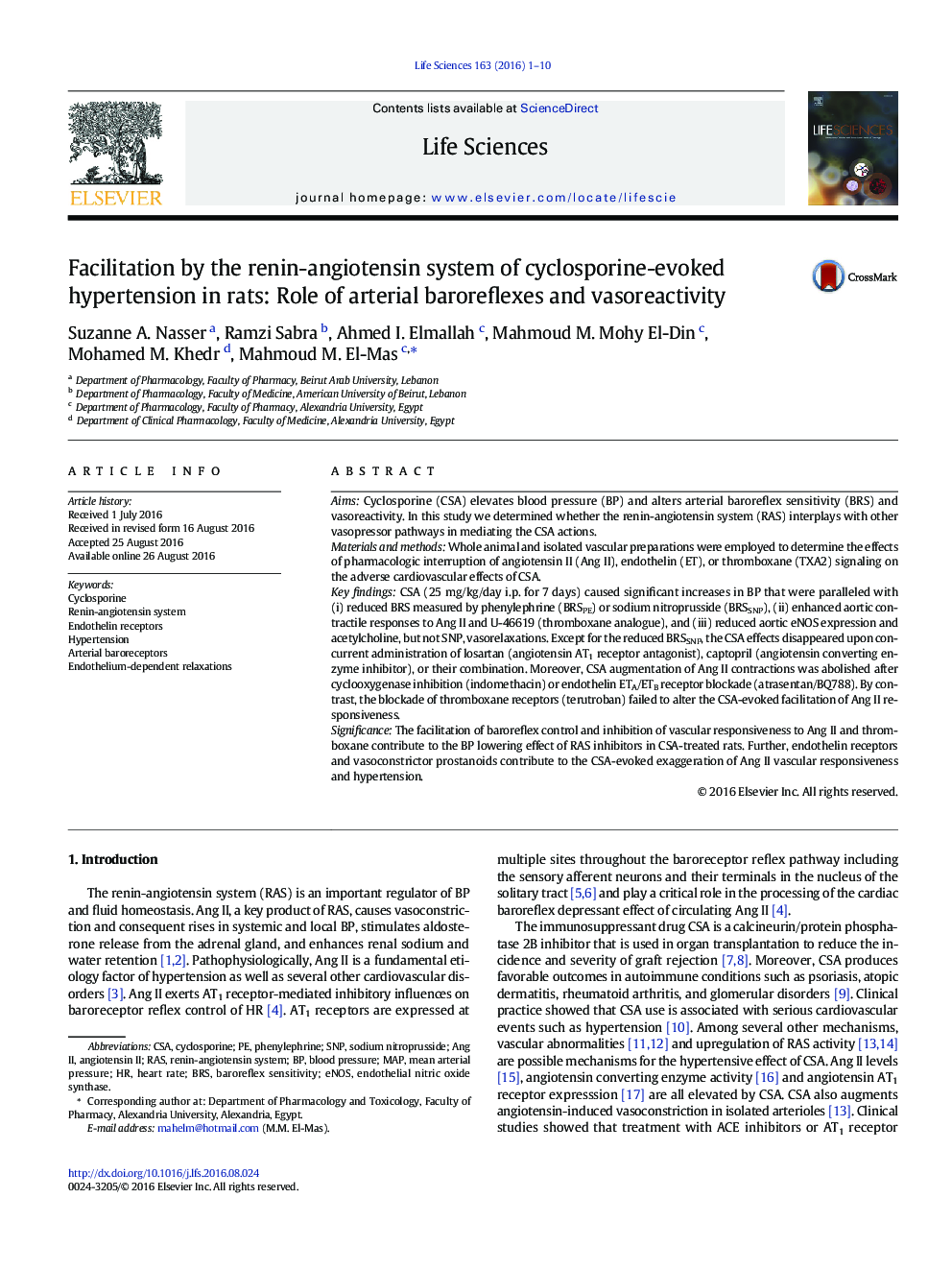 عکس صفحه اول مقاله: Facilitation by the renin-angiotensin system of cyclosporine-evoked hypertension in rats: Role of arterial baroreflexes and vasoreactivity Facilitation by the renin-angiotensin system of cyclosporine-evoked hypertension in rats: Role of arterial baroreflexes and vasoreactivity