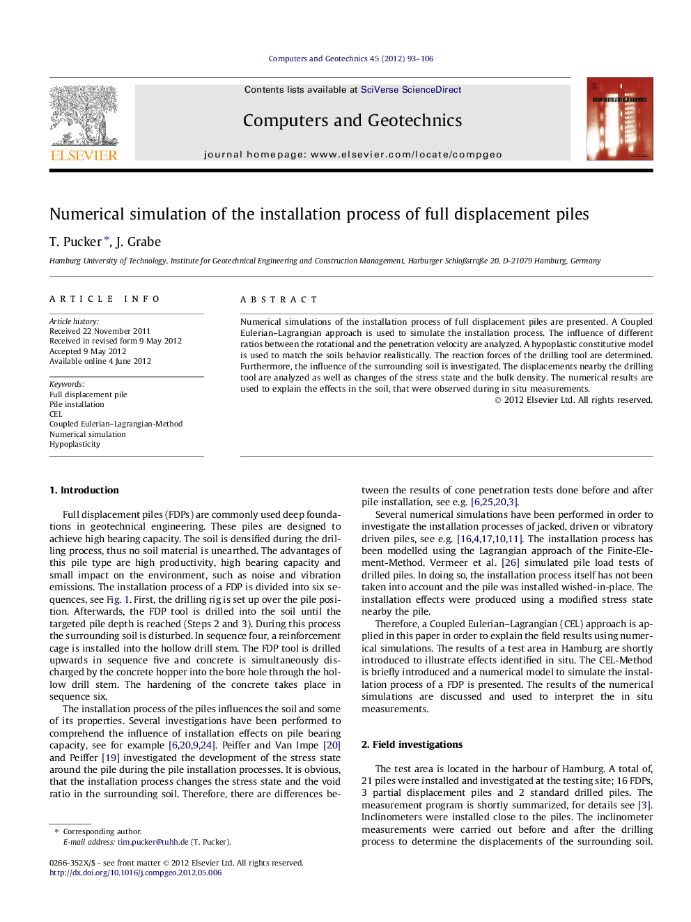 Numerical simulation of the installation process of full displacement piles