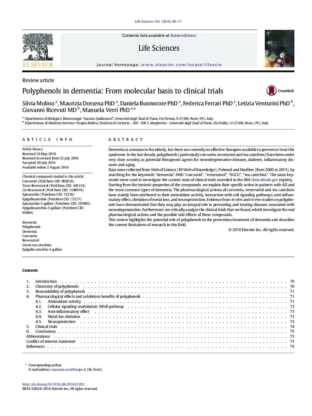 Polyphenols in dementia: From molecular basis to clinical trials