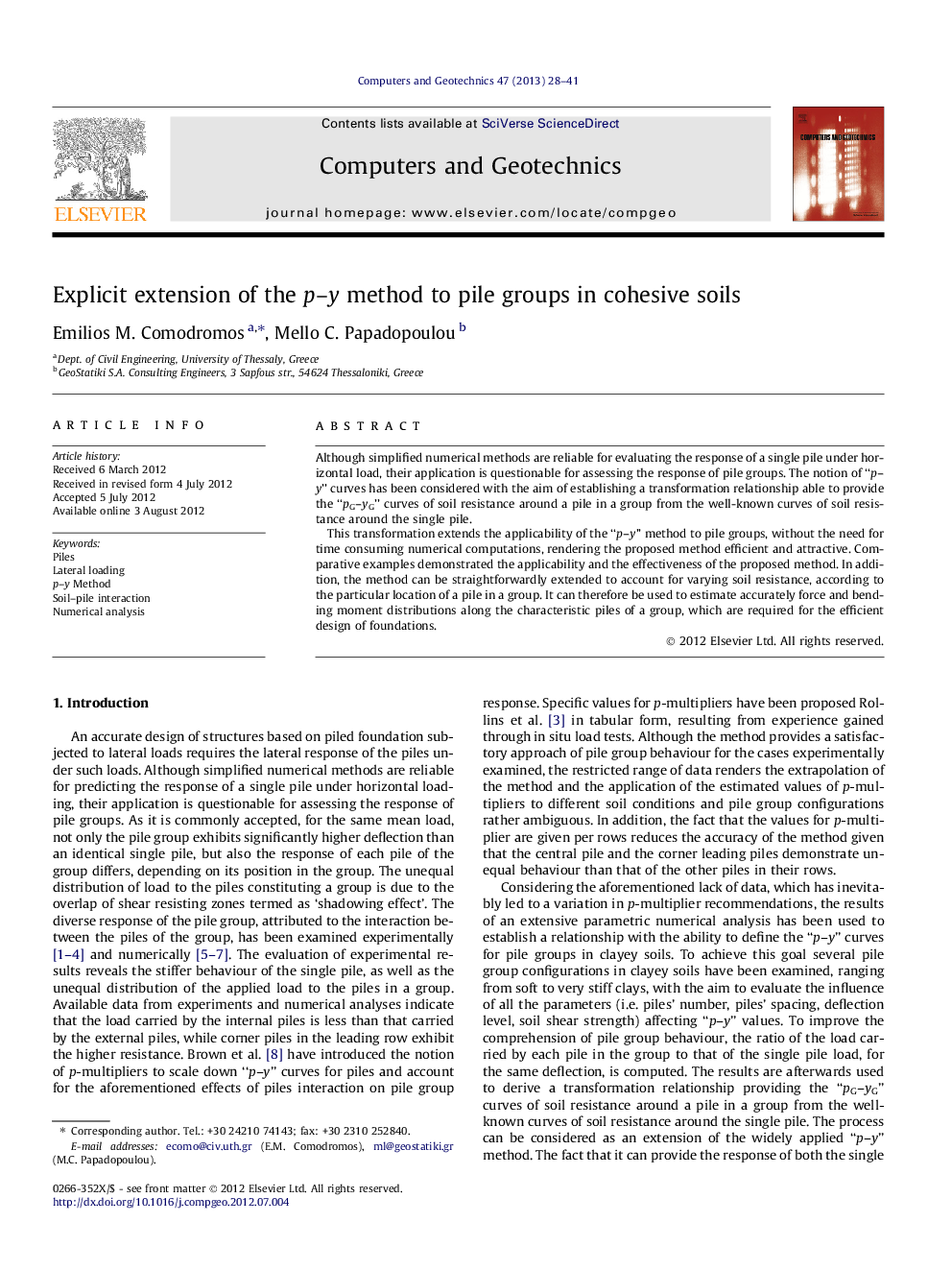 Explicit extension of the p–y method to pile groups in cohesive soils