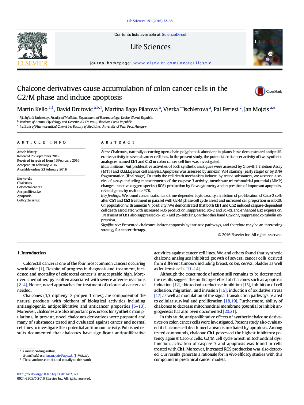 Chalcone derivatives cause accumulation of colon cancer cells in the G2/M phase and induce apoptosis