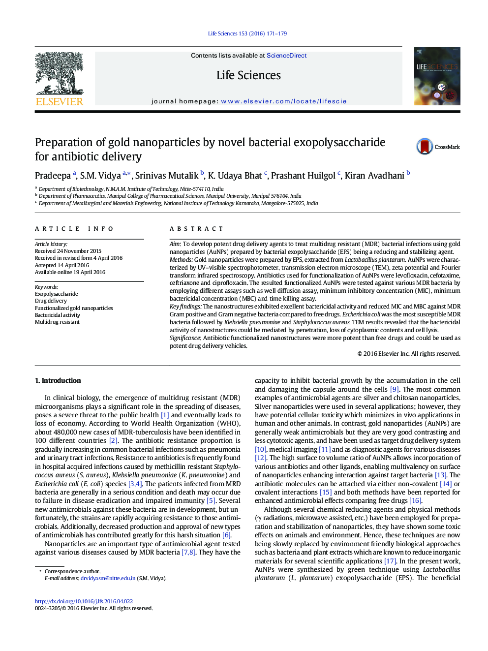 Preparation of gold nanoparticles by novel bacterial exopolysaccharide for antibiotic delivery