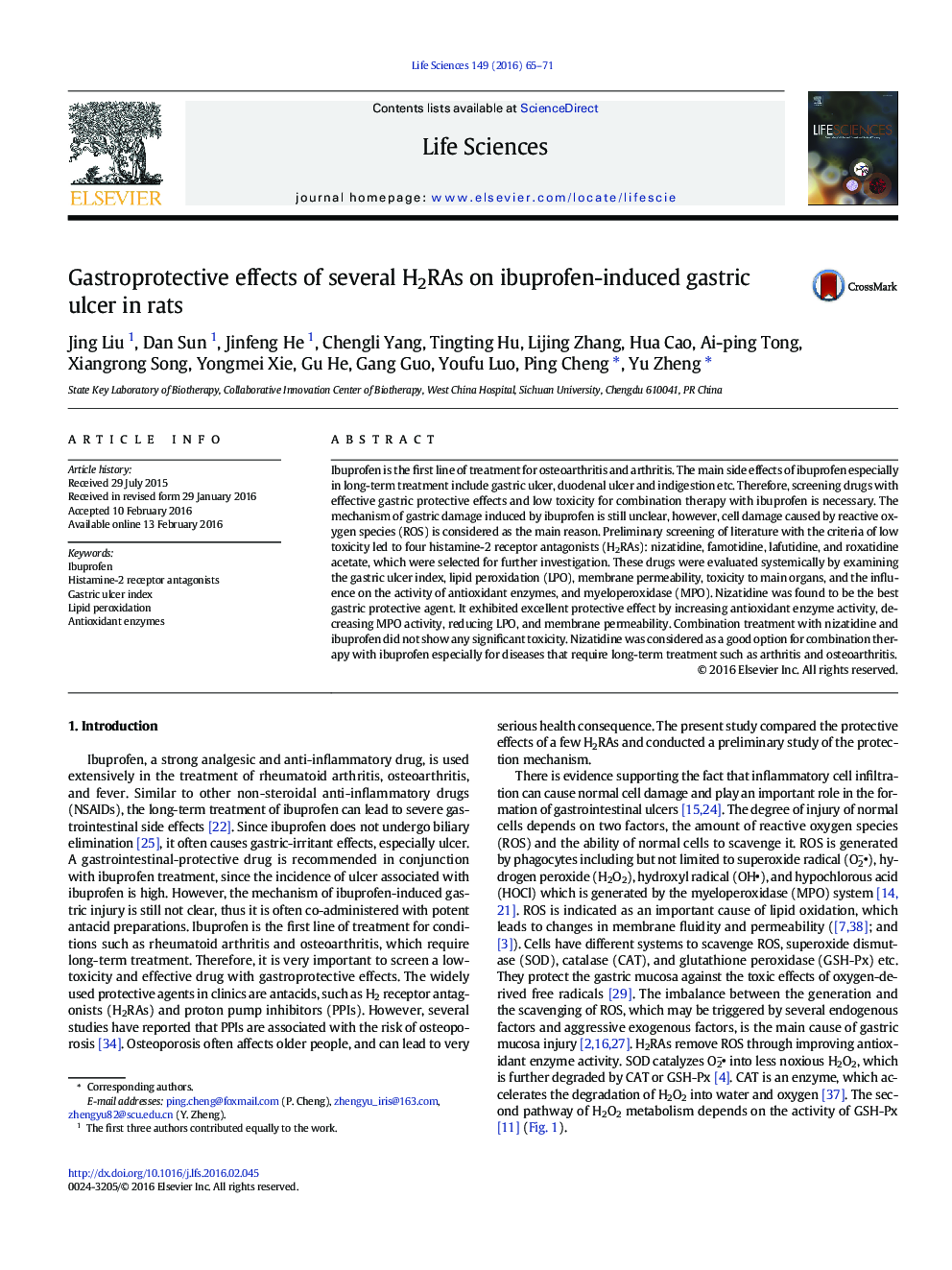 Gastroprotective effects of several H2RAs on ibuprofen-induced gastric ulcer in rats