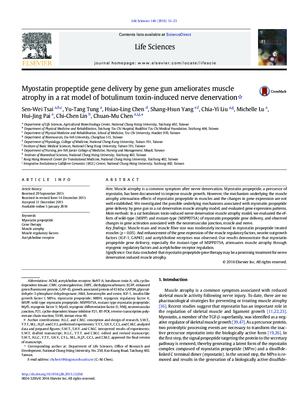 Myostatin propeptide gene delivery by gene gun ameliorates muscle atrophy in a rat model of botulinum toxin-induced nerve denervation 