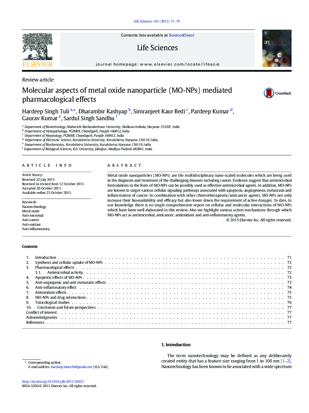 Molecular aspects of metal oxide nanoparticle (MO-NPs) mediated pharmacological effects