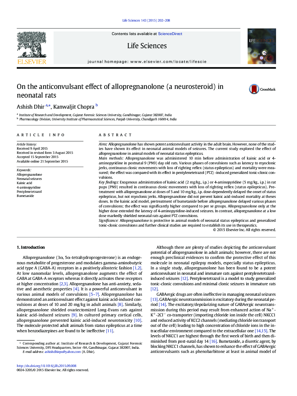 On the anticonvulsant effect of allopregnanolone (a neurosteroid) in neonatal rats