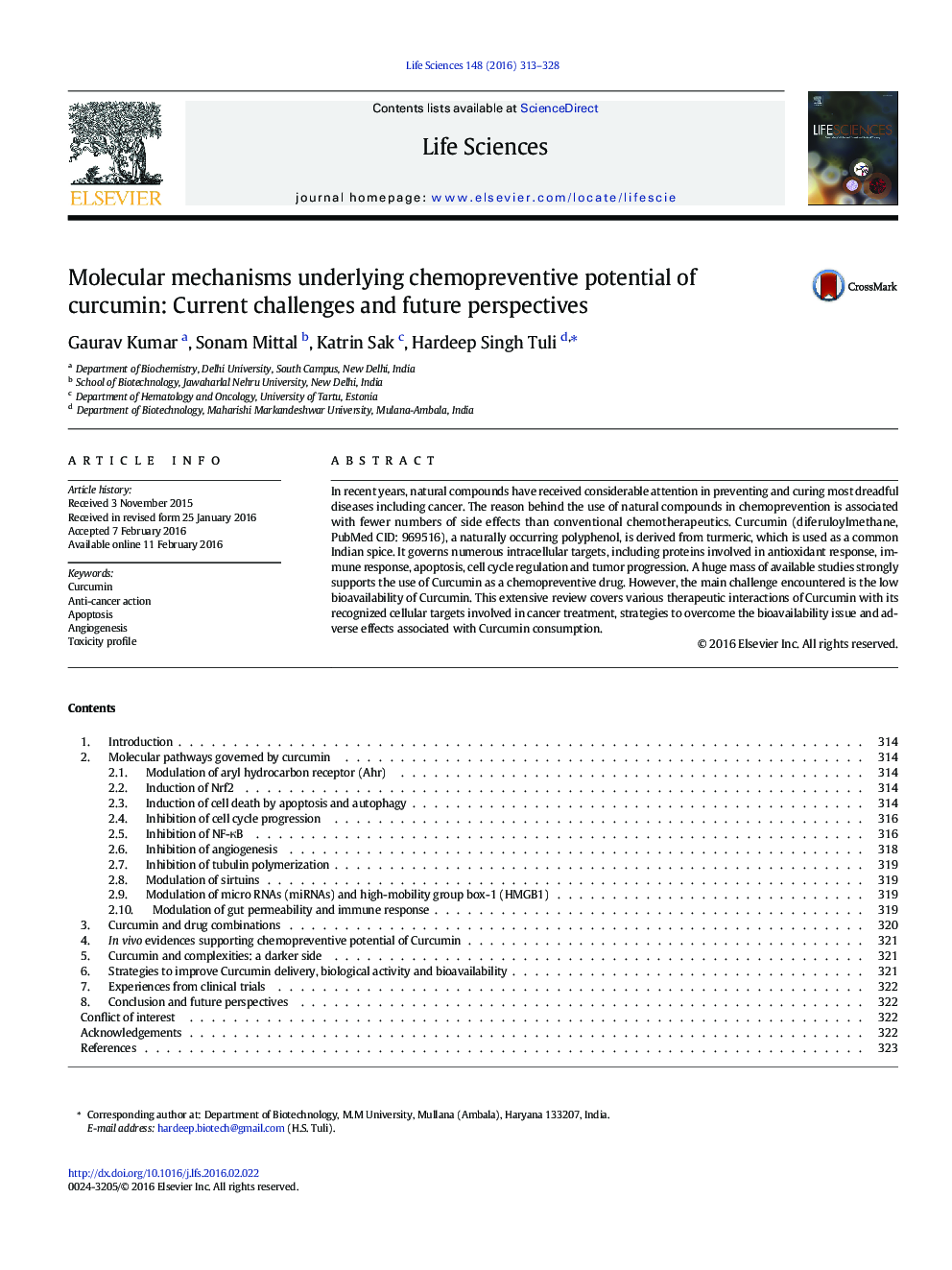 Molecular mechanisms underlying chemopreventive potential of curcumin: Current challenges and future perspectives