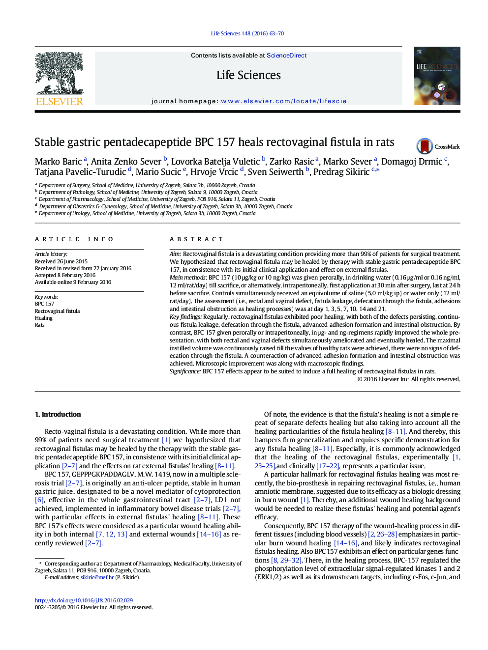 Stable gastric pentadecapeptide BPC 157 heals rectovaginal fistula in rats