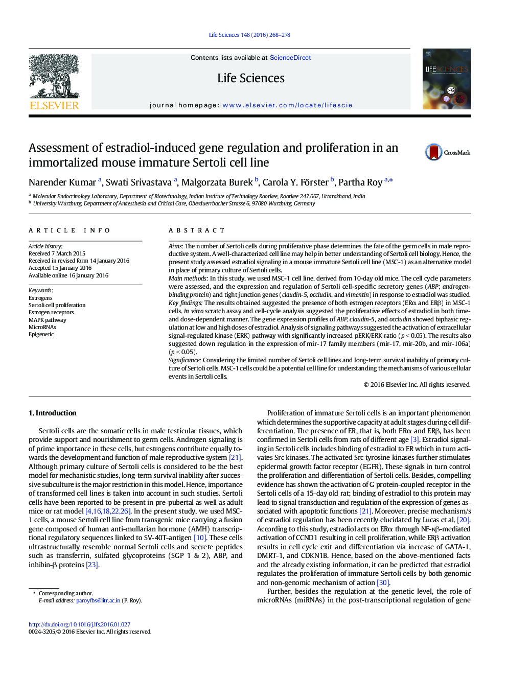 Assessment of estradiol-induced gene regulation and proliferation in an immortalized mouse immature Sertoli cell line