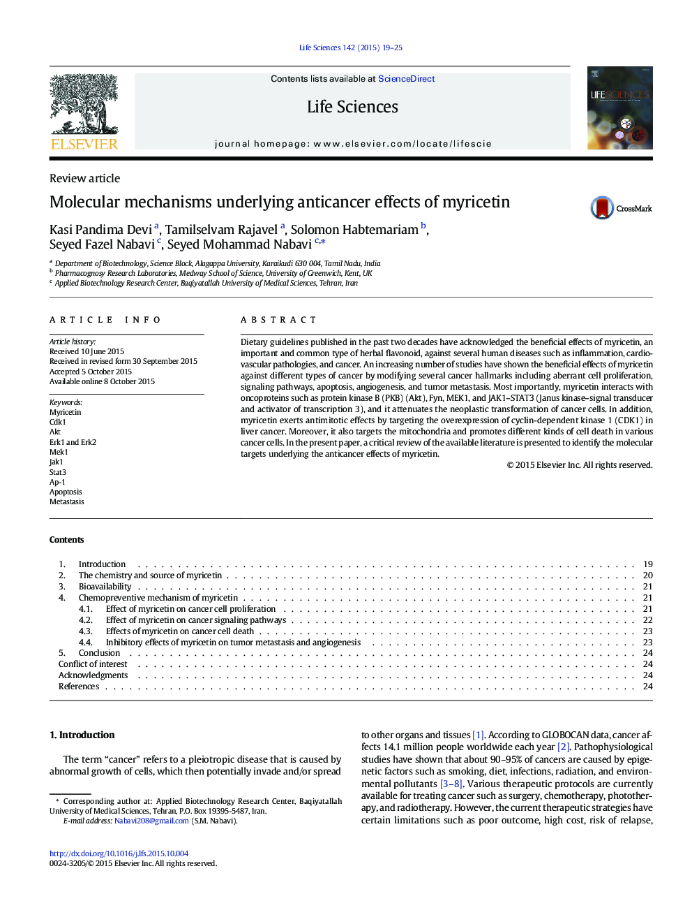 Molecular mechanisms underlying anticancer effects of myricetin