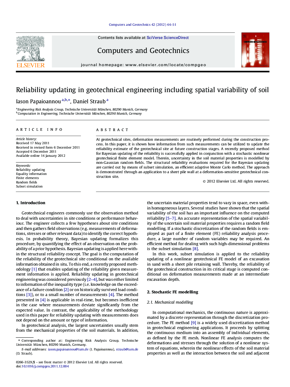 Reliability updating in geotechnical engineering including spatial variability of soil