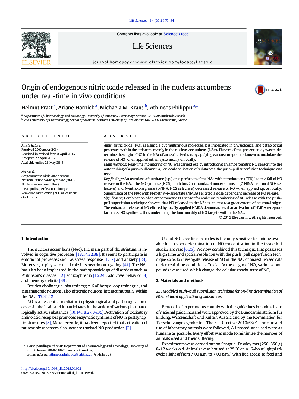 Origin of endogenous nitric oxide released in the nucleus accumbens under real-time in vivo conditions