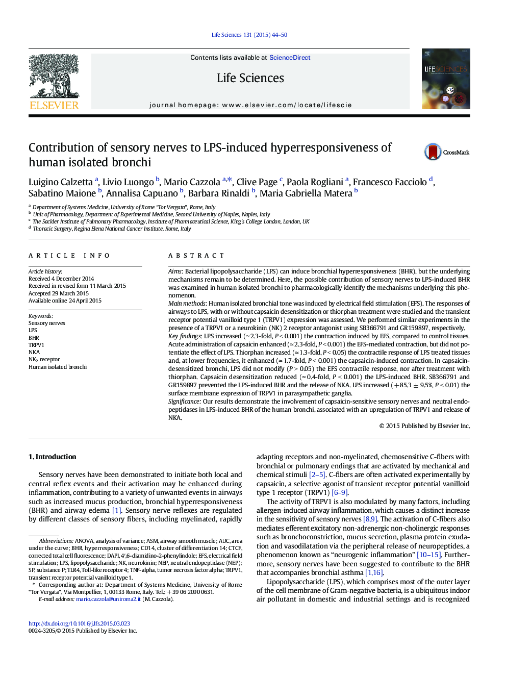 Contribution of sensory nerves to LPS-induced hyperresponsiveness of human isolated bronchi