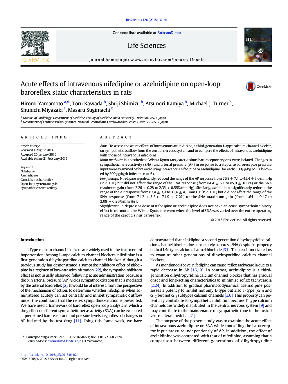 Acute effects of intravenous nifedipine or azelnidipine on open-loop baroreflex static characteristics in rats