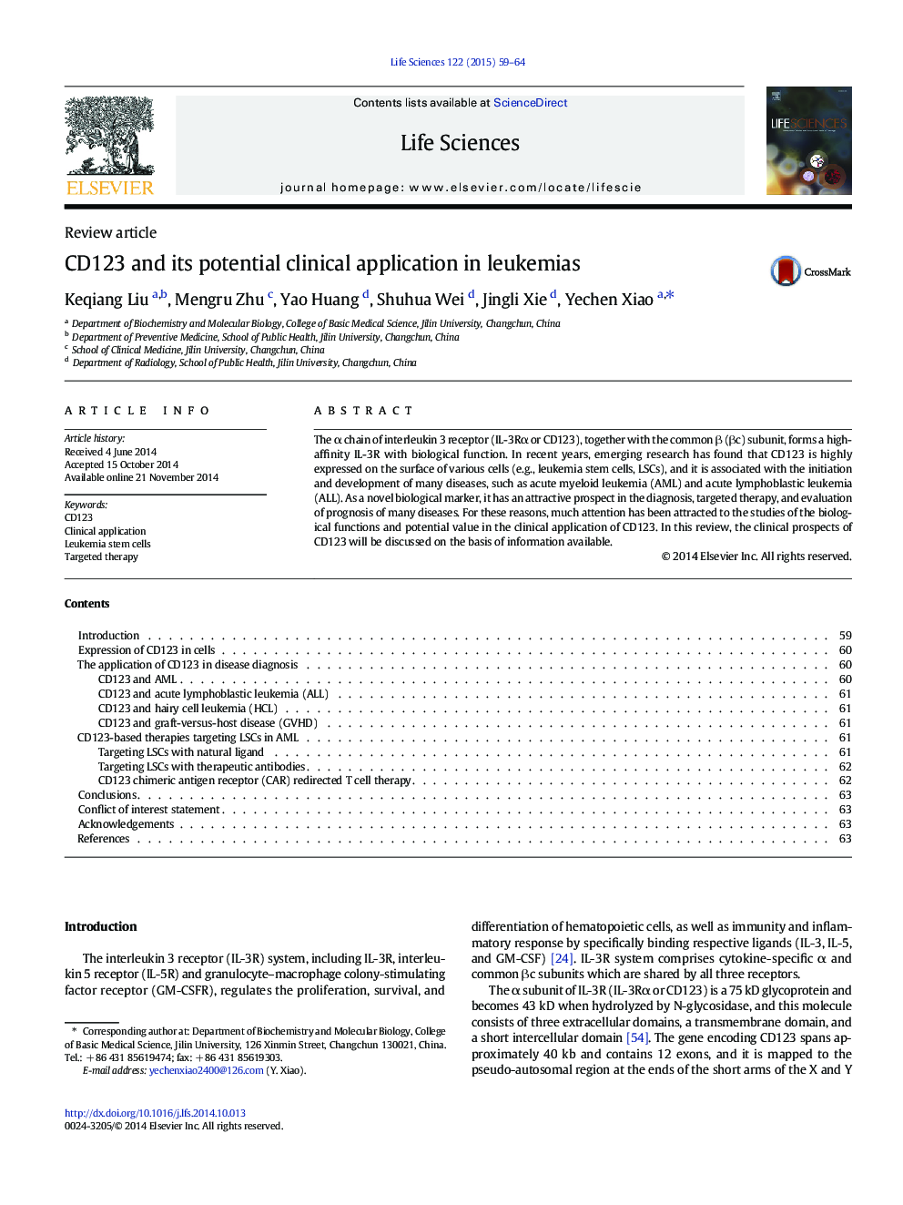 CD123 and its potential clinical application in leukemias