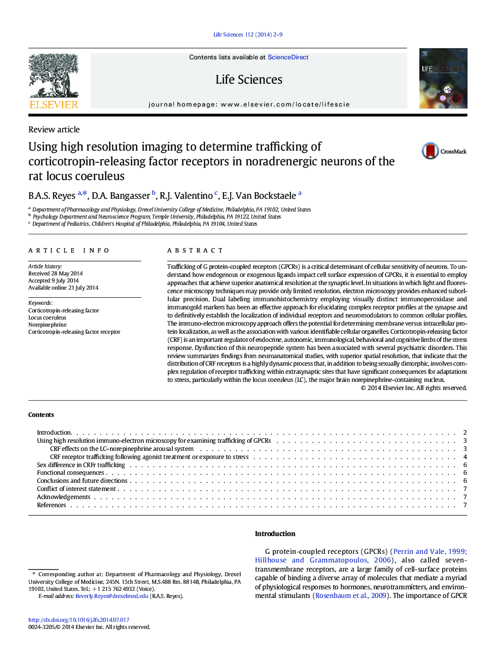 Using high resolution imaging to determine trafficking of corticotropin-releasing factor receptors in noradrenergic neurons of the rat locus coeruleus