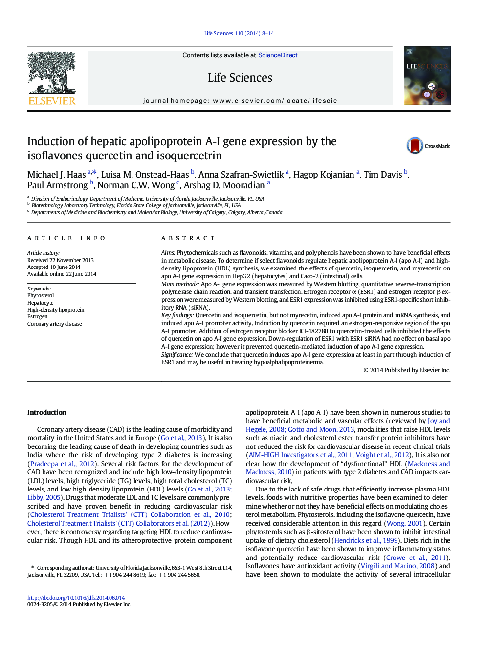 Induction of hepatic apolipoprotein A-I gene expression by the isoflavones quercetin and isoquercetrin