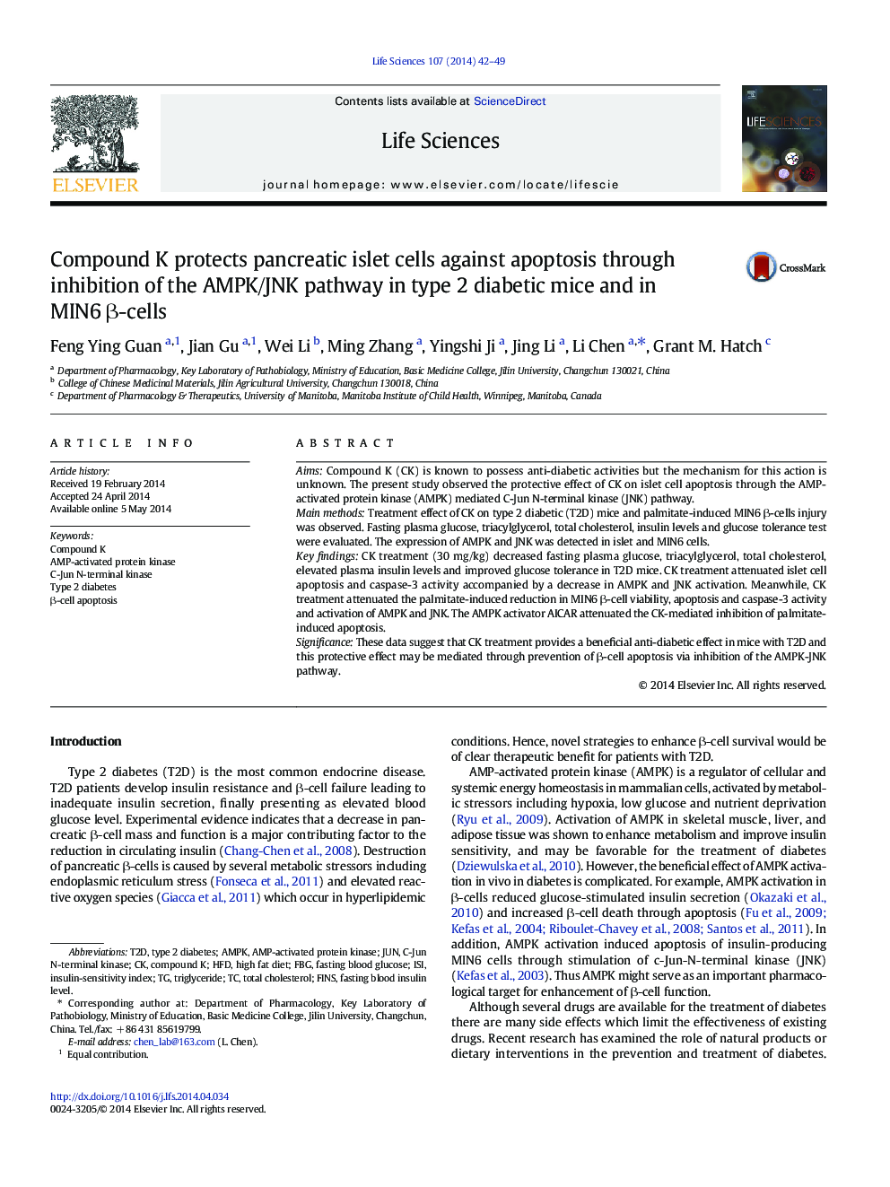 Compound K protects pancreatic islet cells against apoptosis through inhibition of the AMPK/JNK pathway in type 2 diabetic mice and in MIN6 β-cells