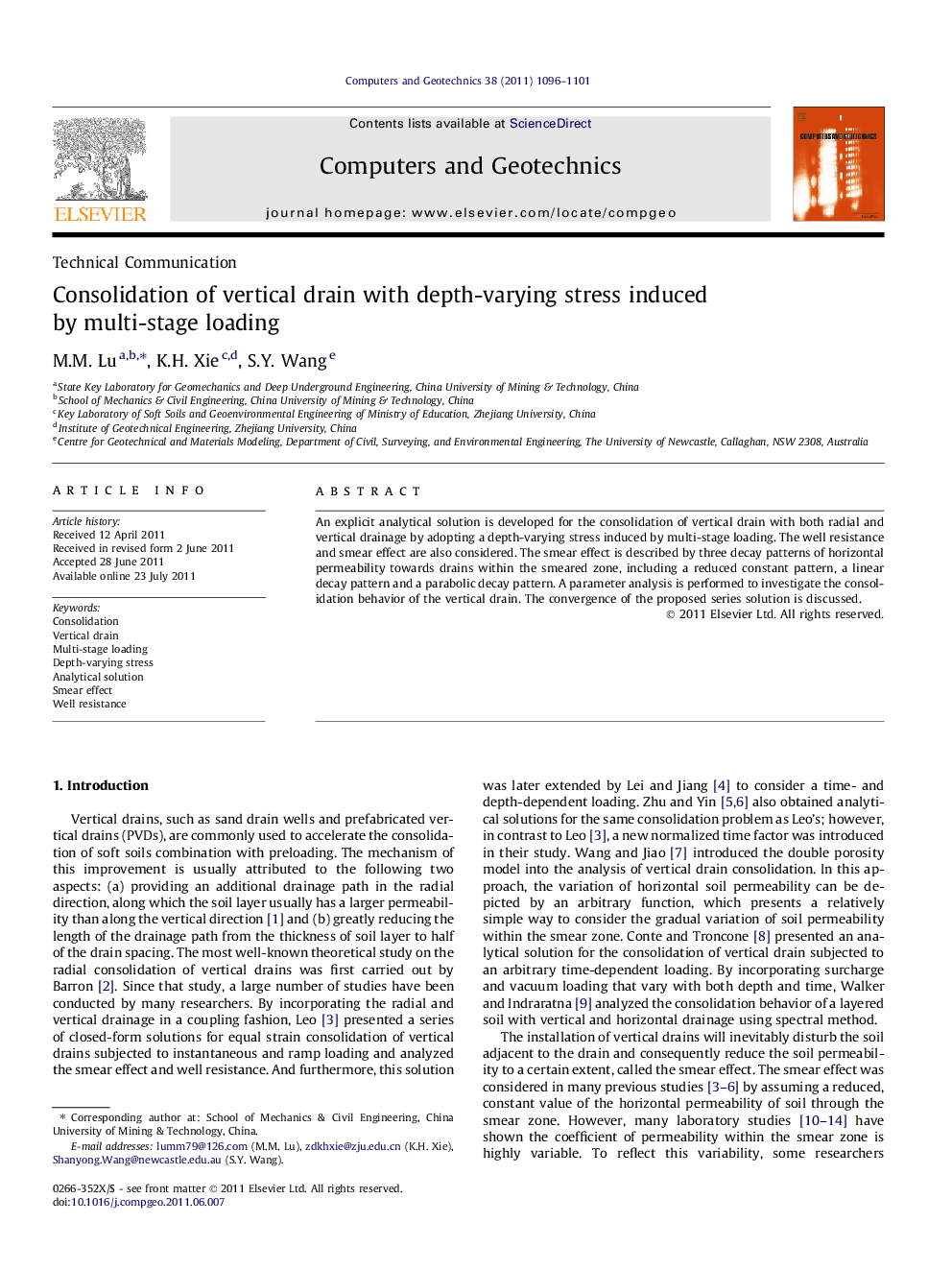 Consolidation of vertical drain with depth-varying stress induced by multi-stage loading