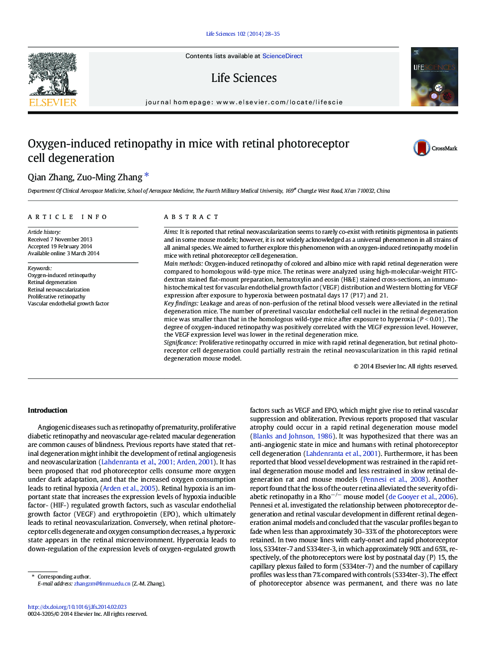 Oxygen-induced retinopathy in mice with retinal photoreceptor cell degeneration