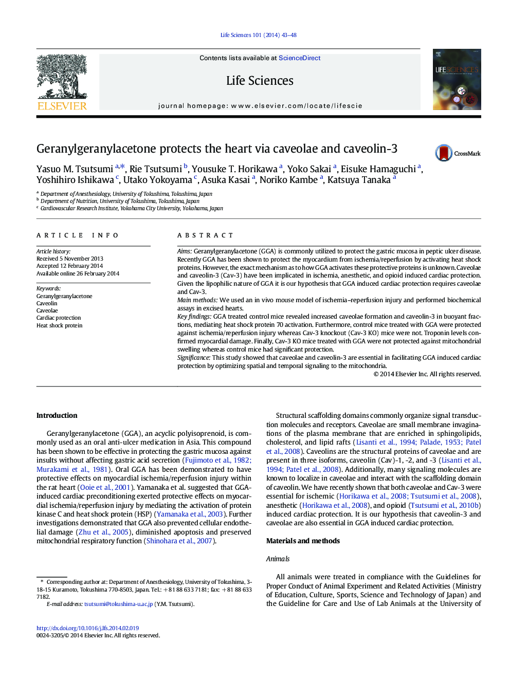 Geranylgeranylacetone protects the heart via caveolae and caveolin-3