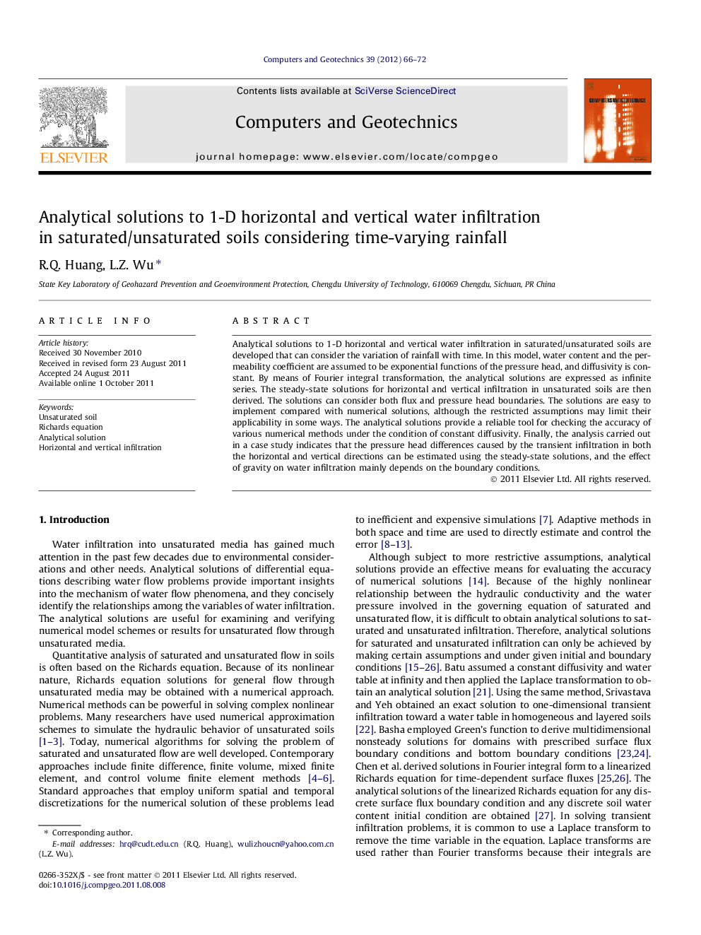 Analytical solutions to 1-D horizontal and vertical water infiltration in saturated/unsaturated soils considering time-varying rainfall