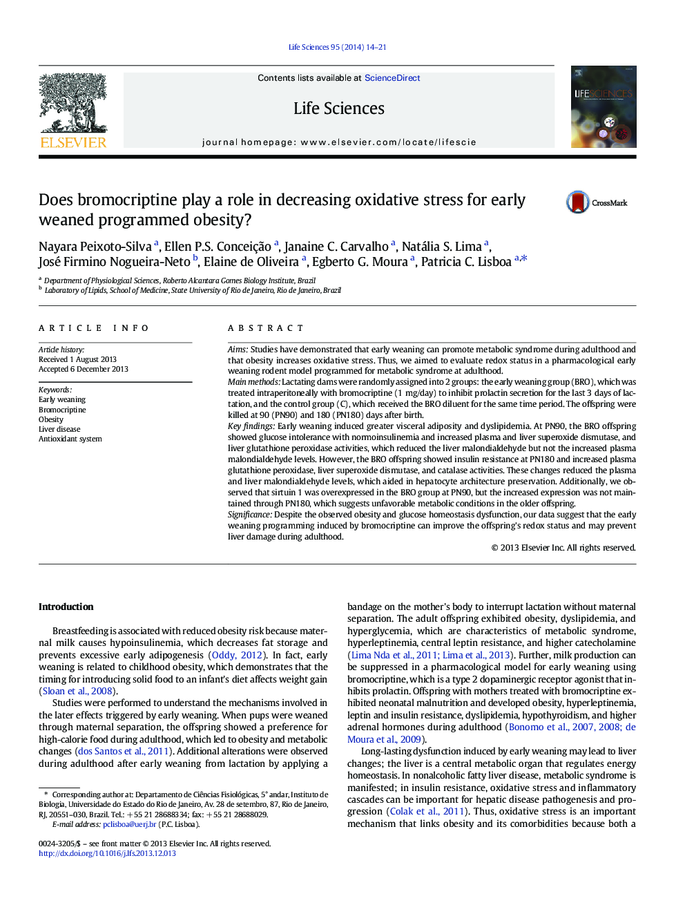 Does bromocriptine play a role in decreasing oxidative stress for early weaned programmed obesity?