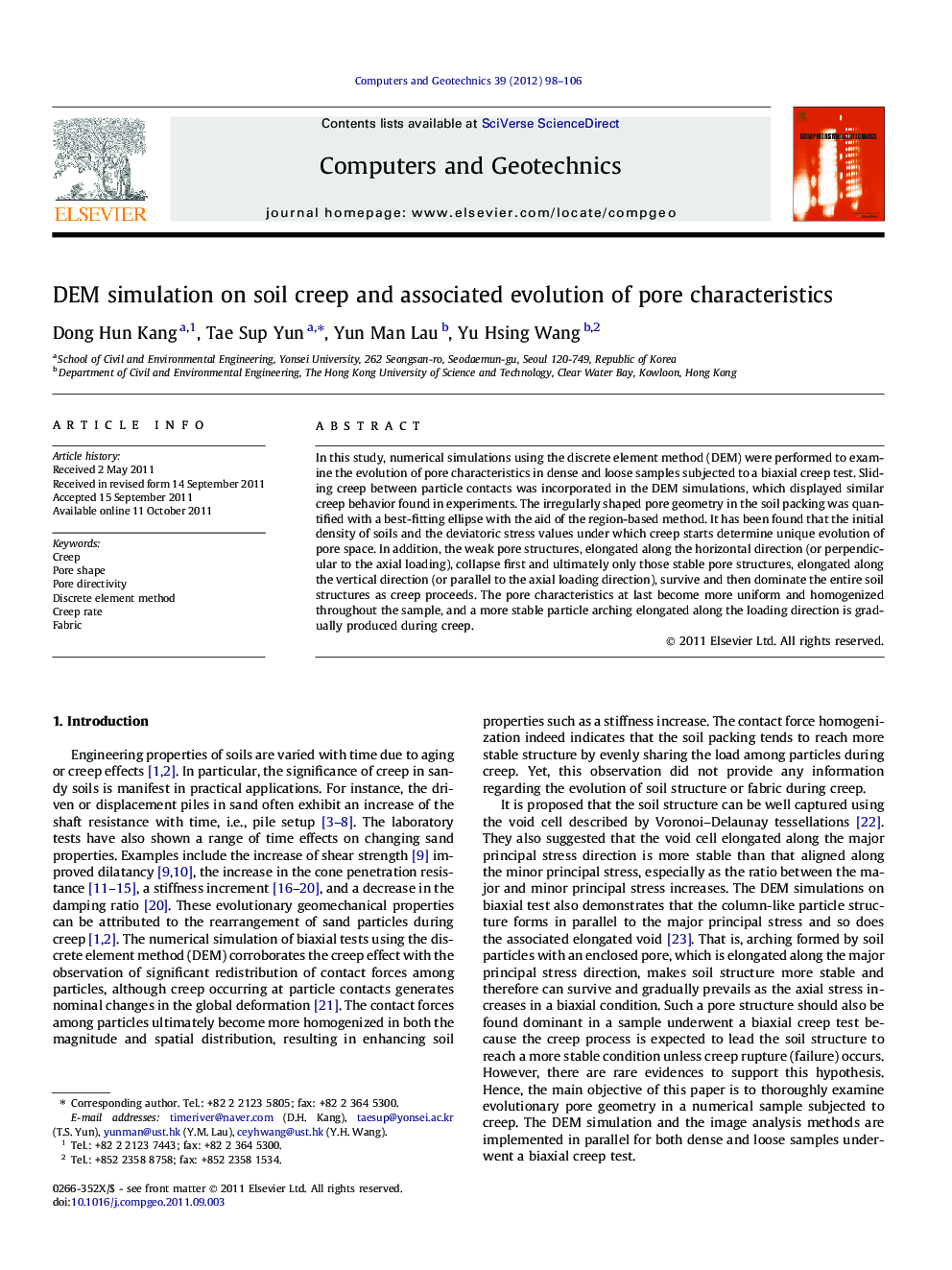 عکس صفحه اول مقاله: DEM simulation on soil creep and associated evolution of pore characteristics DEM simulation on soil creep and associated evolution of pore characteristics
