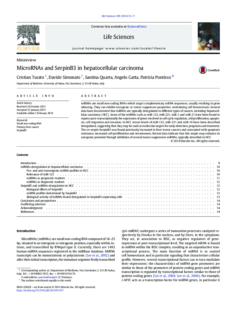 MicroRNAs and SerpinB3 in hepatocellular carcinoma