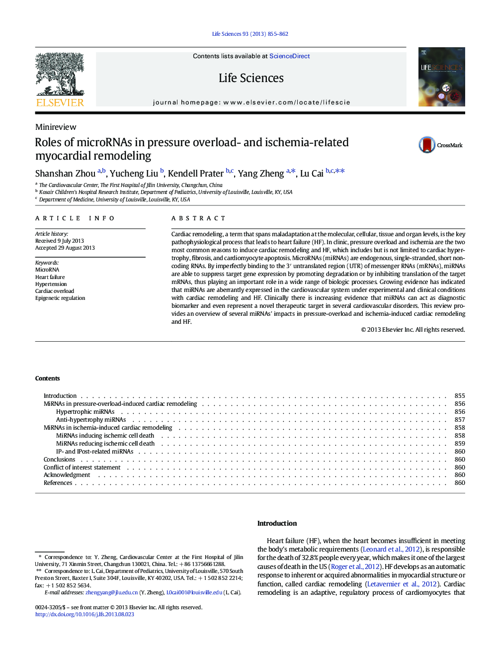 Roles of microRNAs in pressure overload- and ischemia-related myocardial remodeling