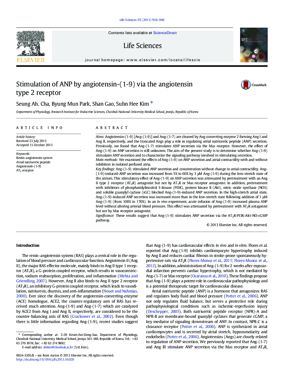 Stimulation of ANP by angiotensin-(1-9) via the angiotensin type 2 receptor