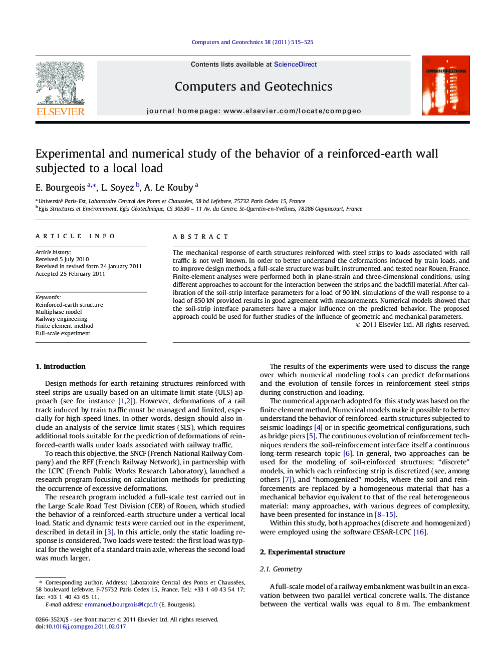 Experimental and numerical study of the behavior of a reinforced-earth wall subjected to a local load