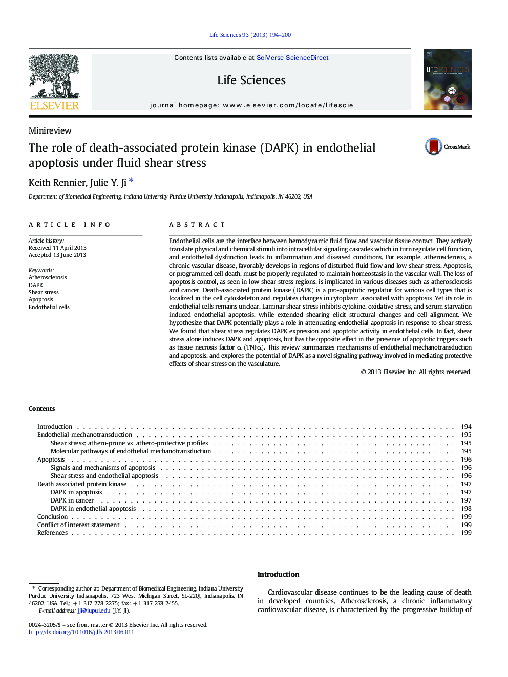 The role of death-associated protein kinase (DAPK) in endothelial apoptosis under fluid shear stress