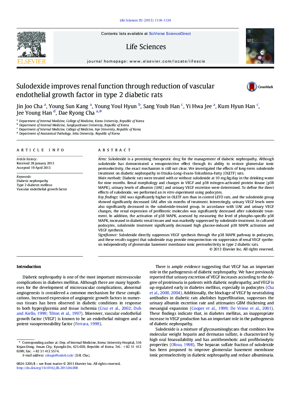 Sulodexide improves renal function through reduction of vascular endothelial growth factor in type 2 diabetic rats