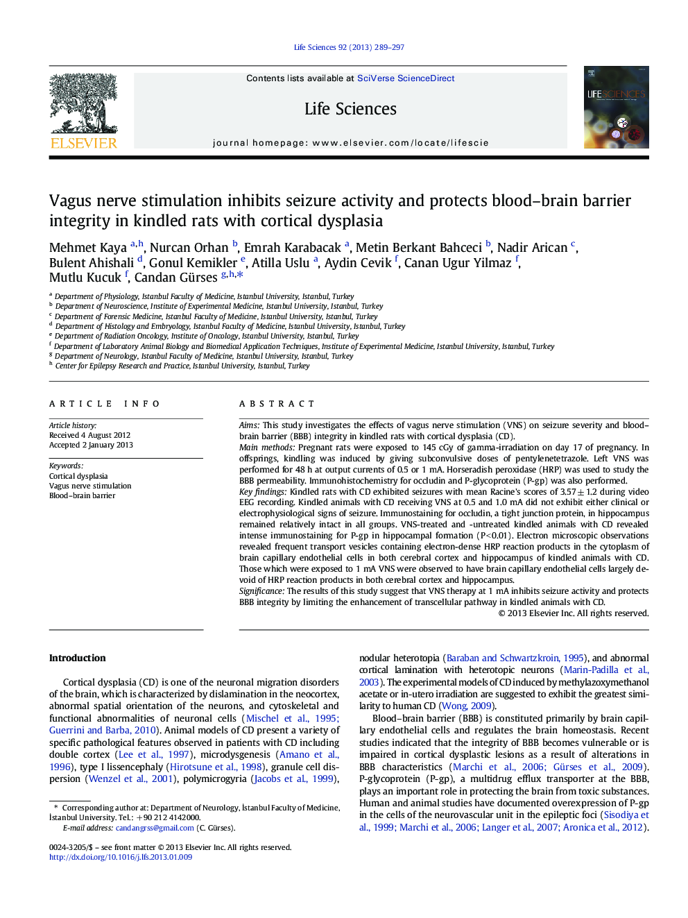 Vagus nerve stimulation inhibits seizure activity and protects blood–brain barrier integrity in kindled rats with cortical dysplasia